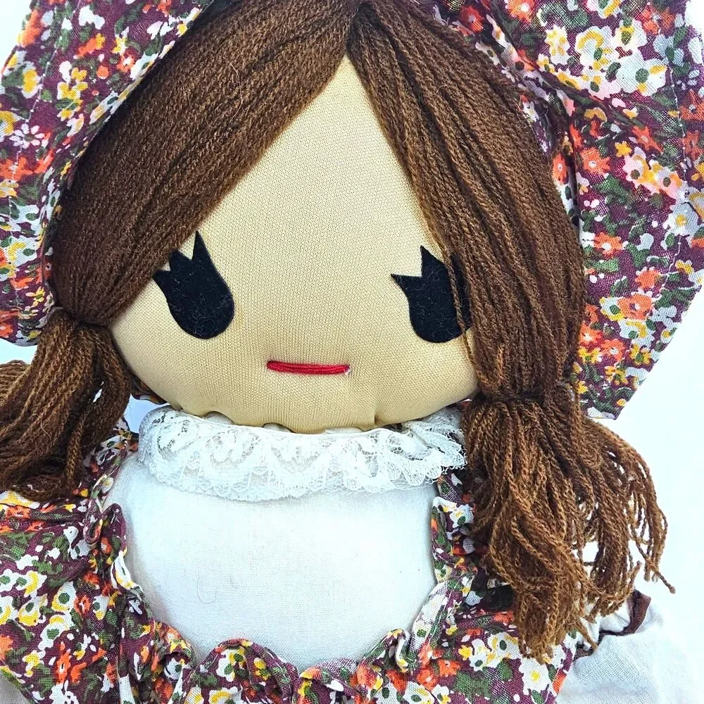 Vintage Kamar Rag Doll Floral Prairie Dress Bonnet Cloth Doll Taiwan 21”